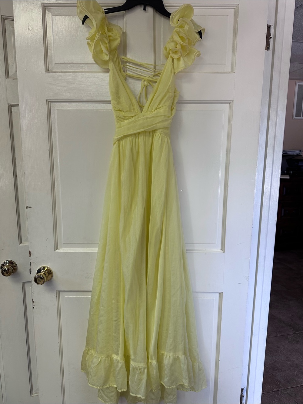 Storia Lemon Yellow Ruffle Strap Maxi Dress